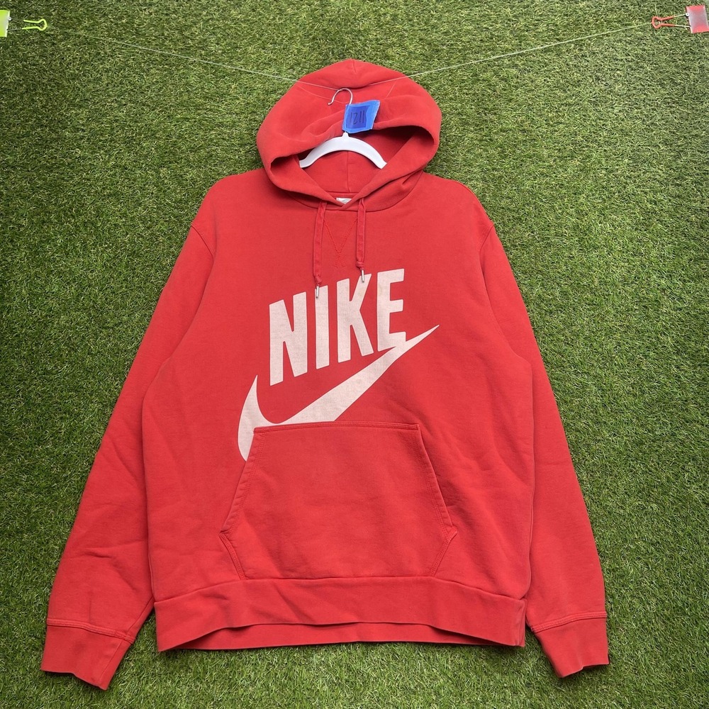 Nike Sportswear Hoodie Mens XL Red Pullover Sweatshirt Big Graphic Logo Fleece